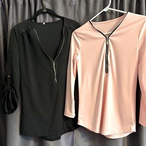Two lightweight front zipper long sleeved tops for women